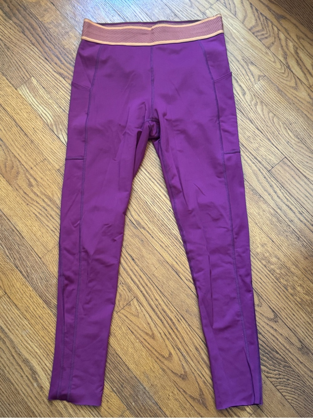 Free People Purple Leggings with Orange-Trim Waistband
